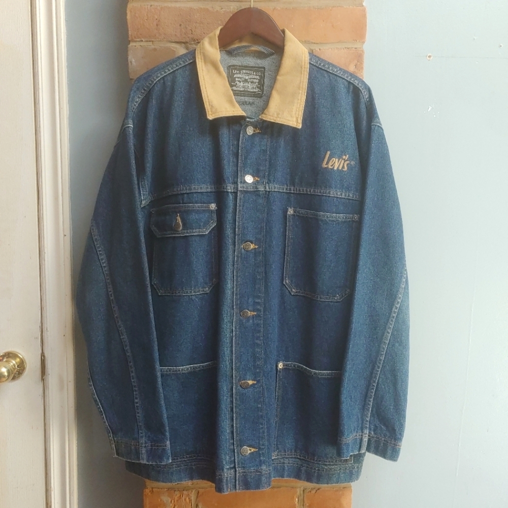 Rare Vintage 80's Levi's Blue Denim Chore Jacket Men's Size XL Made In Canada